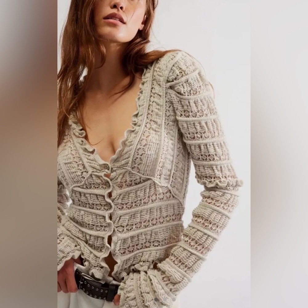 NWT - Free People Cardigan Wild Roses‎ Grey Size XS - Picture 3 of 10